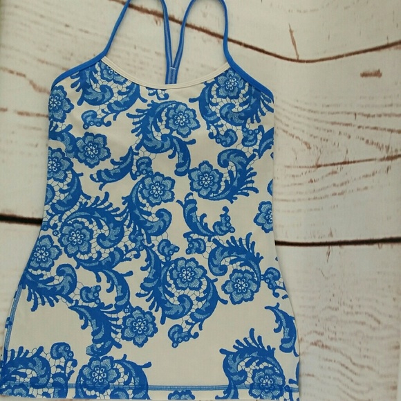 lululemon athletica Tops - Lululemon Laceoflage Power Y Tank Top Cream Blue 6
